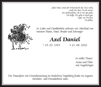 Traueranzeige von Axel Daniel von Giessener Allgemeine, Alsfelder Allgemeine