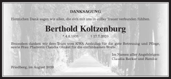 Traueranzeige von Berthold Koltzenburg von Wetterauer Zeitung