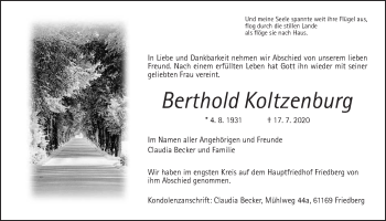 Traueranzeige von Berthold Koltzenburg von Wetterauer Zeitung