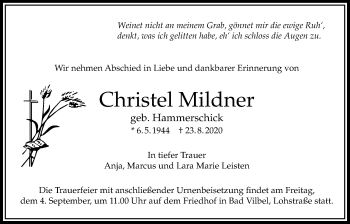 Traueranzeige von Christel Mildner von Bad Vilbel/Karben