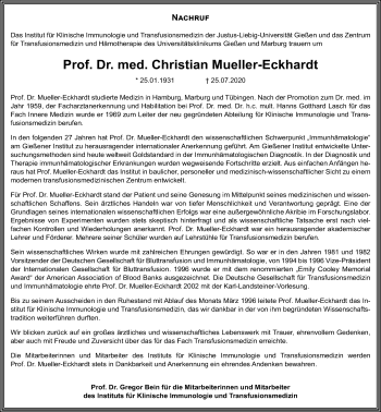 Traueranzeige von Christian Mueller-Eckhardt von Giessener Allgemeine, Alsfelder Allgemeine