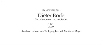 Traueranzeige von Dieter Bode von Giessener Allgemeine, Alsfelder Allgemeine