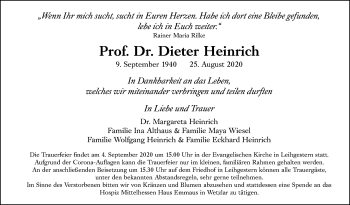 Traueranzeige von Dieter Heinrich von Giessener Allgemeine, Alsfelder Allgemeine