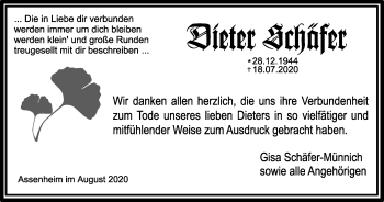 Traueranzeige von Dieter Schäfer von Wetterauer Zeitung