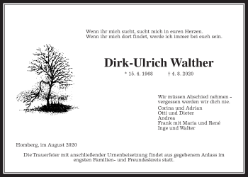 Traueranzeige von Dirk-Ulrich Walther von Alsfelder Allgemeine