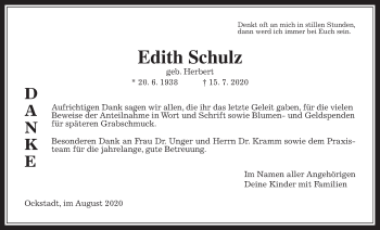Traueranzeige von Edith Schulz von Wetterauer Zeitung