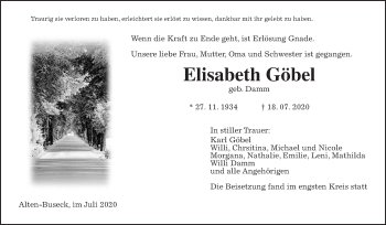 Traueranzeige von Elisabeth Göbel von Giessener Allgemeine, Alsfelder Allgemeine