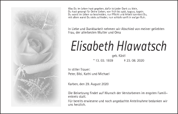 Traueranzeige von Elisabeth Hlawatsch von Wetterauer Zeitung