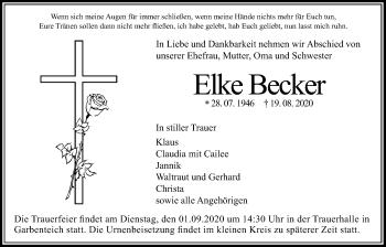 Traueranzeige von Elke Becker von Giessener Allgemeine, Alsfelder Allgemeine