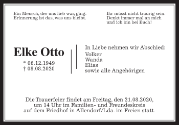 Traueranzeige von Elke Otto von Allendorfer Mitteilungen