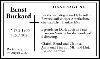 Traueranzeige von Ernst Burkard von Wetterauer Zeitung