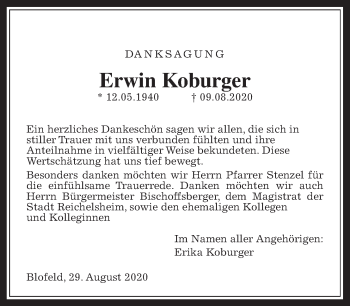 Traueranzeige von Erwin Koburger von Wetterauer Zeitung