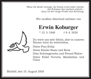 Traueranzeige von Erwin Koburger von Wetterauer Zeitung