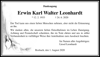 Traueranzeige von Erwin Karl Walter Leonhardt von Wetterauer Zeitung