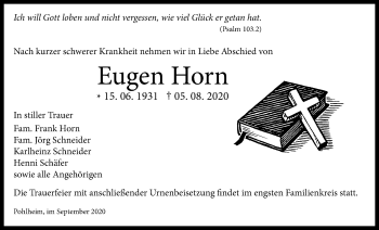 Traueranzeige von Eugen Horn von Giessener Allgemeine, Alsfelder Allgemeine