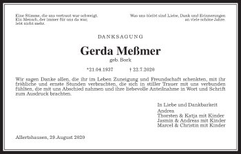 Traueranzeige von Gerda Meßmer von Wetterauer Zeitung, Giessener Allgemeine, Alsfelder Allgemeine