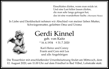Traueranzeige von Gerdi Kinnel von Bad Vilbel/Karben
