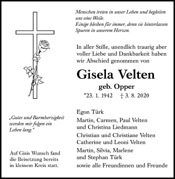 Traueranzeige von Gisela Velten von Giessener Allgemeine, Alsfelder Allgemeine