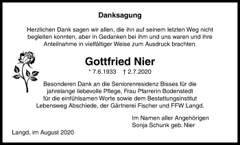 Traueranzeige von Gottfried Nier von Licher Wochenblatt