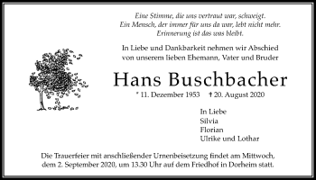 Traueranzeige von Hans Buschbacher von Wetterauer Zeitung