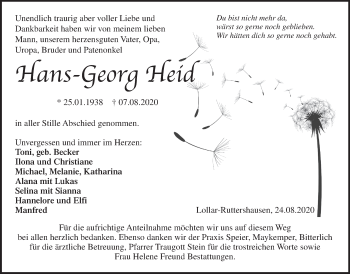 Traueranzeige von Hans-Georg Heid von Giessener Allgemeine, Alsfelder Allgemeine