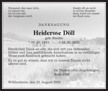 Traueranzeige von Heiderose Döll von Wetterauer Zeitung