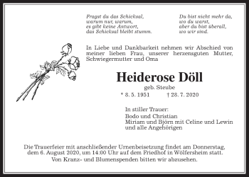 Traueranzeige von Heiderose Döll von Wetterauer Zeitung