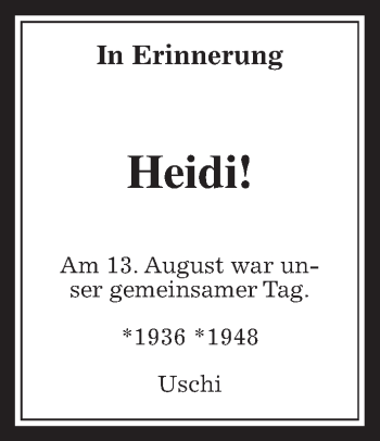 Traueranzeige von Heidi  von Wetterauer Zeitung