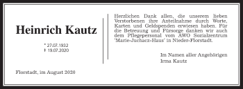 Traueranzeige von Heinrich Kautz von Wetterauer Zeitung