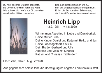 Traueranzeige von Heinrich Lipp von Alsfelder Allgemeine