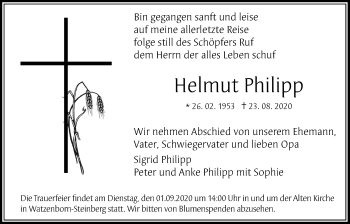 Traueranzeige von Helmut Philipp von Giessener Allgemeine, Alsfelder Allgemeine