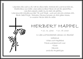 Traueranzeige von Herbert Happel von Giessener Allgemeine, Alsfelder Allgemeine