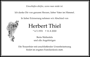 Traueranzeige von Herbert Thiel von Bad Vilbel/Karben
