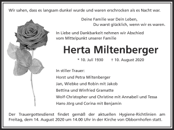 Traueranzeige von Herta Miltenberger von Giessener Allgemeine, Alsfelder Allgemeine