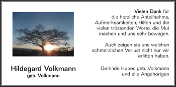 Traueranzeige von Hildegard Volkmann von Giessener Allgemeine, Alsfelder Allgemeine