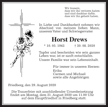 Traueranzeige von Horst Drews von Wetterauer Zeitung