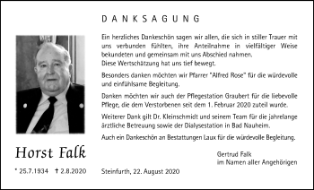Traueranzeige von Horst Falk von Wetterauer Zeitung