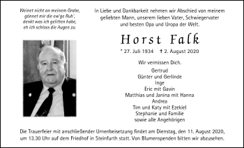 Traueranzeige von Horst Falk von Wetterauer Zeitung