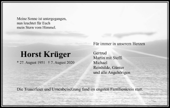 Traueranzeige von Horst Krüger von Wetterauer Zeitung