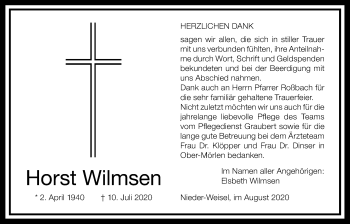 Traueranzeige von Horst Wilmsen von Wetterauer Zeitung