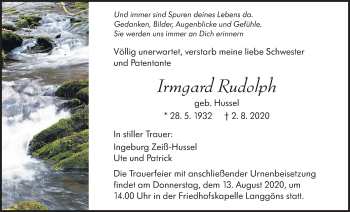 Traueranzeige von Irmgard Rudolph von Giessener Allgemeine, Alsfelder Allgemeine