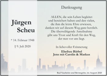 Traueranzeige von Jürgen Scheu von Wetterauer Zeitung
