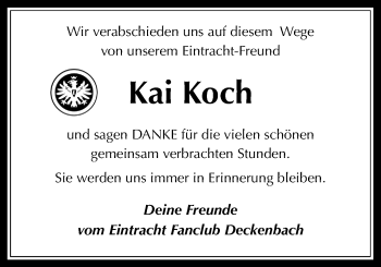Traueranzeige von Kai Koch von Giessener Allgemeine, Alsfelder Allgemeine