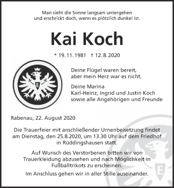 Traueranzeige von Kai Koch von Giessener Allgemeine, Alsfelder Allgemeine