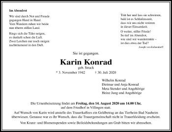 Traueranzeige von Karin Konrad von Licher Wochenblatt