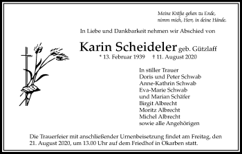 Traueranzeige von Karin Scheideler von Bad Vilbel/Karben