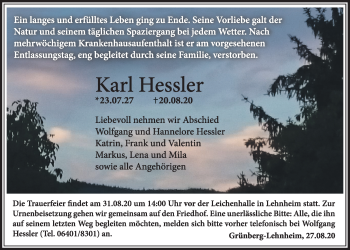 Traueranzeige von Karl Hessler von Giessener Allgemeine, Alsfelder Allgemeine
