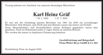 Traueranzeige von Karl Heinz Gräf von Giessener Allgemeine, Alsfelder Allgemeine