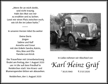 Traueranzeige von Karl Heinz Gräf von Giessener Allgemeine, Alsfelder Allgemeine