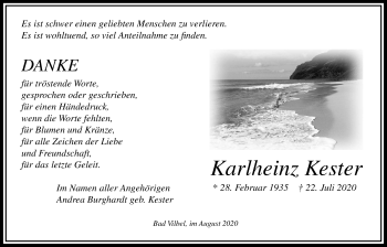 Traueranzeige von Karlheinz Kester von Bad Vilbel/Karben